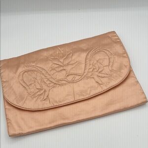 Vintage Pink Quilted Silk Satin Oversized Lingerie Storage Bag Embroidered HOT